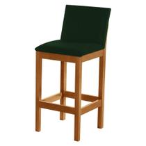 Banqueta Alta Luxo Pérola com Encosto Estofada em Veludo Verde Madeira Maciça Castanho Banqueta Alta Luxo Pérola com Encosto Estofada em Veludo Verde Madeira Maciça Castanho