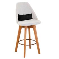Banqueta Alta Maya Giratória Com Encosto Linho Bege Claro e Almofada Suede Preto - Gat Magazine Banqueta Alta Maya Giratória Com Encosto Linho Bege Claro e Almofada Suede Preto - Gat Magazine