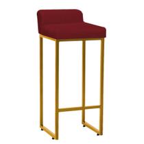 Banqueta Alta Mia Com Encosto Cozinha Bistrô Bar Balcão Ferro Dourado Suede Vermelho - Ahz Móveis