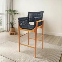 Banqueta Alta Para Balcão De Alumínio Corda Náutica Madeira