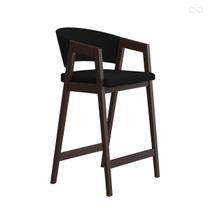 Banqueta Alta para Balcão Ravena em Madeira Maciça Capuccino Suede Preto CCS