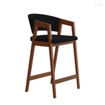 Banqueta Alta para Balcão Ravena em Madeira Maciça Pinhão Suede Preto CCS