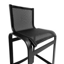 Banqueta alta para bar, balcão, bancada e cozinha, banqueta toda em alumínio preto fosco e tela sling preta