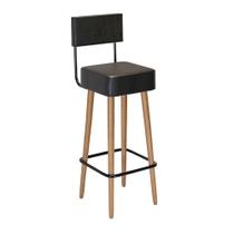 Banqueta Alta Para Cozinha Área Gourmet Barcelona com Encosto material sintético Preto - Desk Design