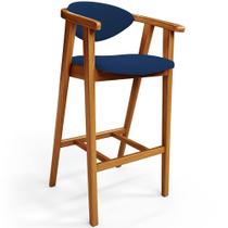 Banqueta Alta Para Cozinha Bancada Bar Sala de Jantar Fixa Cecília L02 Suede Azul Marinho - Lyam
