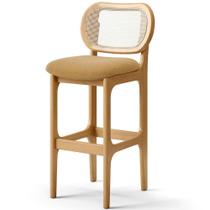 Banqueta Alta Para Cozinha Bancada Sala Tela Betta Fixa L02 Bouclê Mostarda - Lyam