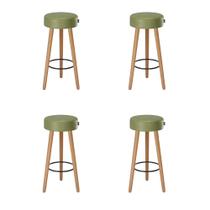 Banqueta Alta para Cozinha Base Madeira Kit 4 Dani Sintético PU Verde S02 - D'Rossi