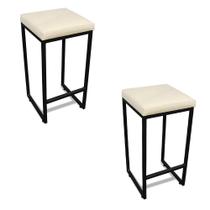 Banqueta Alta para Cozinha Industrial Kit 2 Nick Preto e Sintético Bege D03 - D'Rossi