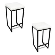 Banqueta Alta para Cozinha Industrial Kit 2 Nick Preto e Sintético Branco D03 - D'Rossi