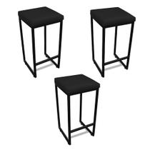 Banqueta Alta para Cozinha Industrial Kit 3 Nick Preto e Sintético Preto D03 - D'Rossi