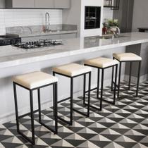 Banqueta Alta para Cozinha Industrial Kit 4 Nick Preto e Sintético Bege D03 - D'Rossi