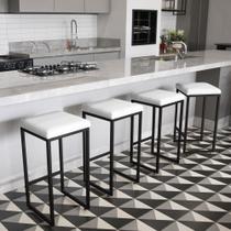 Banqueta Alta para Cozinha Industrial Kit 4 Nick Preto e Sintético Branco D03 - D'Rossi