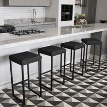 Banqueta Alta para Cozinha Industrial Kit 4 Nick Preto e Sintético D03 - D'Rossi