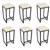 Banqueta Alta para Cozinha Industrial Kit 6 Nick Preto e Sintético Bege D03 - D'Rossi