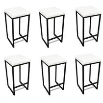 Banqueta Alta para Cozinha Industrial Kit 6 Nick Preto e Sintético Branco D03 - D'Rossi