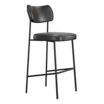 Banqueta Alta Para Cozinha Lila Estofada com Encosto material sintético Preto - Abmaza Banqueta Alta Para Cozinha Lila Estofada com Encosto material sintético Preto - Abmaza