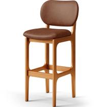 Banqueta Alta Para Cozinha Madeira Fixa Betta L02 Imbuia material sintético Marrom - Lyam Decor