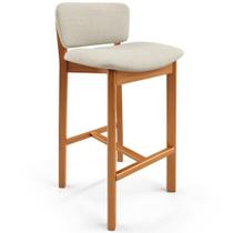 Banqueta Alta Para Cozinha Sala de Jantar Bar Dara L02 Linho Champagne - Lyam Decor