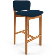 Banqueta Alta Para Cozinha Sala de Jantar Bar Dara L02 Suede Azul Marinho - Lyam Decor