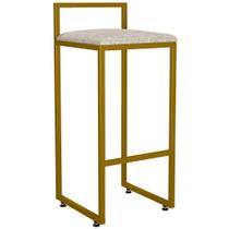 Banqueta Alta Para Cozinha Sala De Jantar Hanna L02 Dourado Linho Bege - Lyam Decor