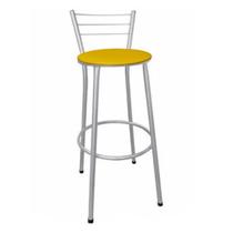 Banqueta Alta Prata com Encosto para Cozinha Assento Amarelo Fortmix