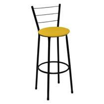 Banqueta Alta Preta com Encosto Assento Amarelo Jaddi