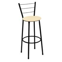 Banqueta Alta Preta com Encosto Assento Bege Jaddi