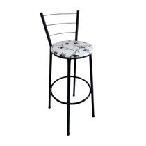 Banqueta Alta Preta com Encosto Assento Branco Floral Jaddi