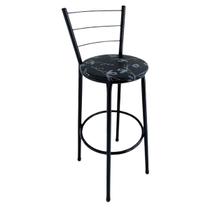 Banqueta Alta Preta com Encosto Assento Floral Preto Jaddi