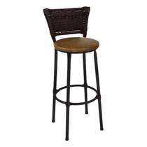 Banqueta Alta Preta com Encosto Junco Argila Assento Marrom Banqueta Alta Preta com Encosto Junco Argila Assento Marrom