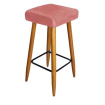 Banqueta Alta Quadrado Luma Para Cozinha Bar Balcão Bistrô Pé Palito Castanho Suede Rose Gold - Ahazzo Móveis