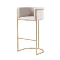 Banqueta Alta Zally Classic 95 cm Aço Carbono Gold Tecido Linho Sustentável - Roncalli Decor