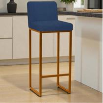 Banqueta Andy Moderna Ferro Bronze Estofado Suede Azul Marinho