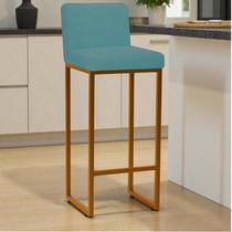 Banqueta Andy Moderna Ferro Bronze Estofado Suede Azul Turquesa