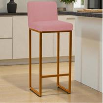 Banqueta Andy Moderna Ferro Preto Estofado Suede Rose