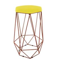 Banqueta Aramado Hexagonal Base Bronze Suede Amarelo