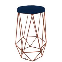 Banqueta Aramado Hexagonal Base Bronze Suede Azul Marinho