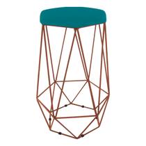 Banqueta Aramado Hexagonal Base Bronze Suede Azul Turquesa