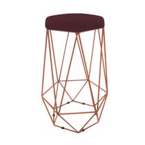 Banqueta Aramado Hexagonal Base Bronze Suede Bordô