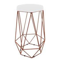 Banqueta Aramado Hexagonal Base Bronze Suede Branco