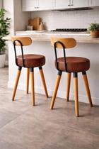 Banqueta Baixa 2UN Encosto Ergonomico P Cozinhas Pé Palito Bancos Ilhas Bancadas Madeira