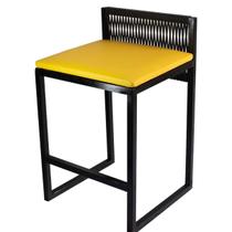 Banqueta Baixa Bali Estilo Industrial Junco Degrade Assento Amarelo