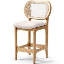 Banqueta Baixa Bar Cozinha Sala de Jantar Betta L02 Mel Tela Linho Cru - Lyam Decor