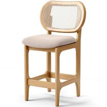 Banqueta Baixa Bar Cozinha Sala de Jantar Betta L02 Mel Tela Suede Bege - Lyam Decor