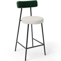 Banqueta Baixa Bar Cozinha Sala Jantar Milão L02 Facto Verde Musgo Linho Champagne -LyamDecor