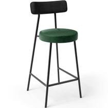 Banqueta Baixa Cozinha Sala Jantar Bancada Milão L02 material sintético Preto Facto Verde -LyamDecor