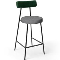 Banqueta Baixa Cozinha Sala Jantar Bancada Milão L02 material sintético Verde Linho Cinza Escuro - Lyam Decor