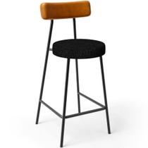 Banqueta Baixa Cozinha Sala Jantar Bancada Milão L02 material sintético Whisky Linho Chumbo - Lyam Decor