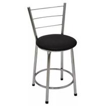 Banqueta Baixa Cromada com Encosto para Cozinha Assento Preto