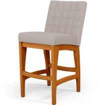 Banqueta Baixa Para Cozinha Bancada Bar Sala De Jantar Fixa Mila L02 Linho Bege - Lyam Decor